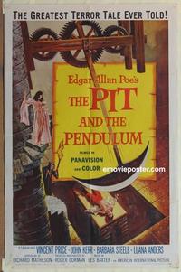 b933 PIT & THE PENDULUM one-sheet movie poster '61 Vincent Price