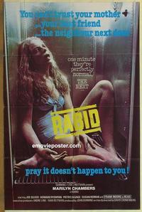 b954 RABID int'l one-sheet movie poster '77 Cronenberg, full color image!