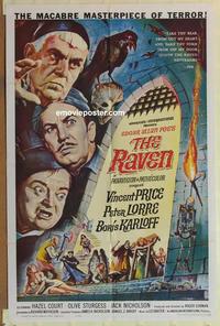 b957 RAVEN one-sheet movie poster '63 Boris Karloff, Price, Lorre, Poe