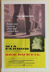 b985 SEE NO EVIL one-sheet movie poster '71 Mia Farrow, blind horror!