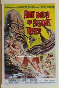 b996 SHE GODS OF SHARK REEF one-sheet movie poster '58 Roger Corman, AIP