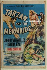 h051 TARZAN & THE MERMAIDS one-sheet movie poster '48 Weissmuller