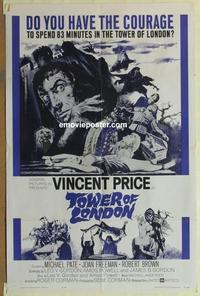 h077 TOWER OF LONDON one-sheet movie poster '62 Vincent Price, Corman