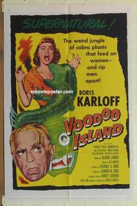 h095 VOODOO ISLAND one-sheet movie poster '57 Boris Karloff, cobra plants!