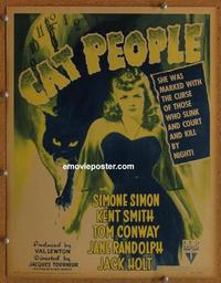 b348 CAT PEOPLE window card movie poster '42 Simone Simon, horror!