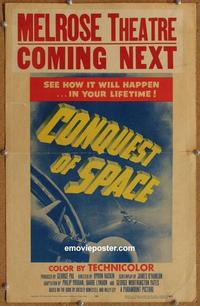 b349 CONQUEST OF SPACE window card movie poster '55 George Pal sci-fi!