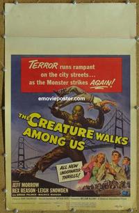 b019 CREATURE WALKS AMONG US linen window card movie poster '56 great sequel!
