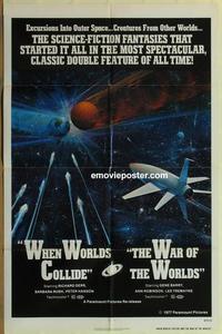 h118 WHEN WORLDS COLLIDE/WAR OF THE WORLDS one-sheet movie poster '77