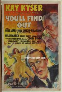 b088 YOU'LL FIND OUT one-sheet movie poster '40 Bela Lugosi, Boris Karloff