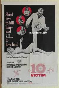 c004 10th VICTIM one-sheet movie poster '65 Mastroianni, Ursula Andress