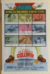 c017 3 WORLDS OF GULLIVER one-sheet movie poster '60 Ray Harryhausen