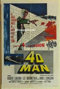 c024 4D MAN one-sheet movie poster '59 Robert Lansing walks through walls!