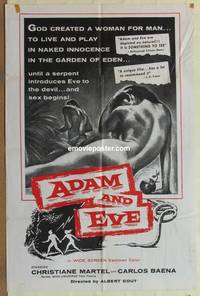 c041 ADAM & EVE int'l 1sh '58 sexiest artwork of naked man & woman in the Mexican Garden of Eden!