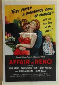 c046 AFFAIR IN RENO one-sheet movie poster '57 three-way triangle!
