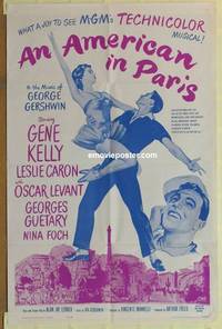 c083 AMERICAN IN PARIS one-sheet movie poster R63 Gene Kelly musical!