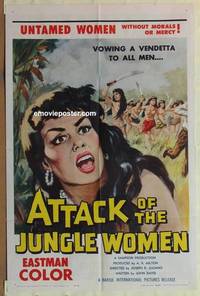 c124 ATTACK OF THE JUNGLE WOMEN one-sheet movie poster '59 sexy & untamed!