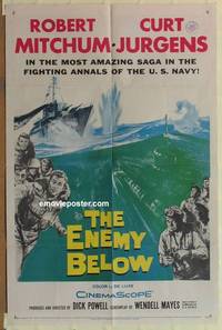 c573 ENEMY BELOW one-sheet movie poster '58 Robert Mitchum, Jurgens