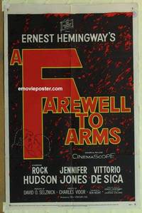 c620 FAREWELL TO ARMS one-sheet movie poster '58 Rock Hudson