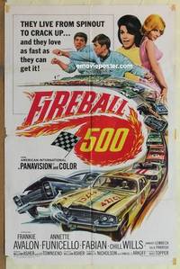 c661 FIREBALL 500 one-sheet movie poster '66 car racing, Frankie Avalon