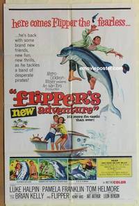c696 FLIPPER'S NEW ADVENTURE one-sheet movie poster '64 dolphin!