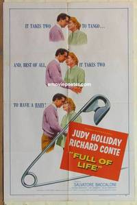 c755 FULL OF LIFE one-sheet movie poster '57 Judy Holliday, Richard Conte