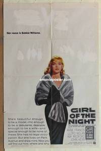 c799 GIRL OF THE NIGHT one-sheet movie poster '60 prostitute Anne Francis!