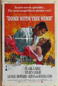 c831 GONE WITH THE WIND one-sheet movie poster R70 Clark Gable, Leigh