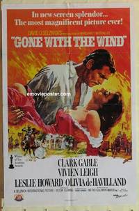 c833 GONE WITH THE WIND one-sheet movie poster R89 Clark Gable, Leigh