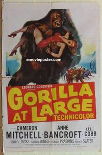 c841 GORILLA AT LARGE one-sheet movie poster '54 Cameron Mitchell, big ape!