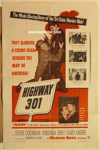c949 HIGHWAY 301 one-sheet movie poster '51 Steve Cochran, Virginia Grey