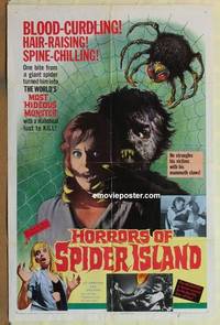 c984 HORRORS OF SPIDER ISLAND one-sheet movie poster '65 great image!