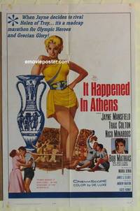 d073 IT HAPPENED IN ATHENS one-sheet movie poster '62 Jayne Mansfield
