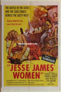 d084 JESSE JAMES' WOMEN one-sheet movie poster '54 classic catfight image!