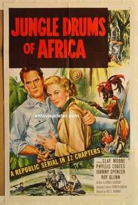 d085 JUNGLE DRUMS OF AFRICA one-sheet movie poster '52 Clay Moore, serial!