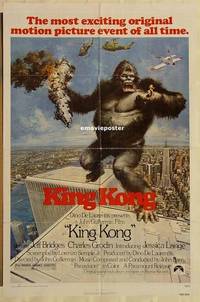 d092 KING KONG one-sheet movie poster '76 BIG Ape, Jessica Lange