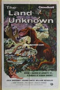 d097 LAND UNKNOWN one-sheet movie poster '57 Jock Mahoney, dinosaurs!