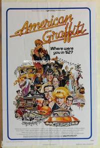 g016 AMERICAN GRAFFITI one-sheet movie poster '73 George Lucas classic!