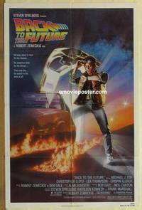 g024 BACK TO THE FUTURE one-sheet movie poster '85 Michael J Fox, Drew art!