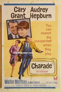 g050 CHARADE one-sheet movie poster '63 Cary Grant, Audrey Hepburn