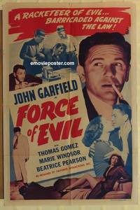 g137 FORCE OF EVIL one-sheet movie poster R54 John Garfield, Gomez