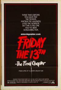 g145 FRIDAY THE 13th 4 one-sheet movie poster '84 Cory Feldman horror!