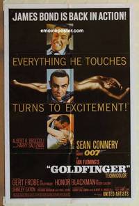 g156 GOLDFINGER one-sheet movie poster '64 Sean Connery as James Bond