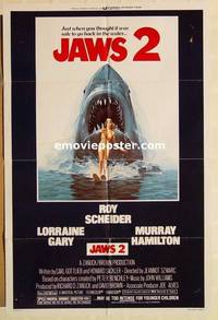 g208 JAWS 2 one-sheet movie poster '78 Roy Scheider, man-eating shark!