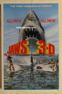 g209 JAWS 3-D one-sheet movie poster '83 Great White Shark horror!