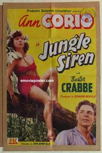 g242 JUNGLE SIREN one-sheet movie poster '42 Buster Crabbe, sexy Ann Corio