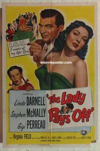 g298 LADY PAYS OFF one-sheet movie poster '51 sexy Linda Darnell!