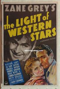 g345 LIGHT OF THE WESTERN STARS one-sheet movie poster '40 Zane Grey