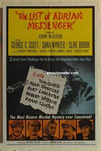 g350 LIST OF ADRIAN MESSENGER one-sheet movie poster '63 John Huston