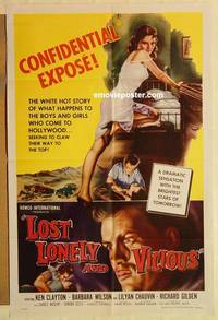 g379 LOST, LONELY & VICIOUS one-sheet movie poster '58 sexy bad girl!