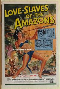 g399 LOVE-SLAVES OF THE AMAZONS one-sheet movie poster '57 sexy natives!